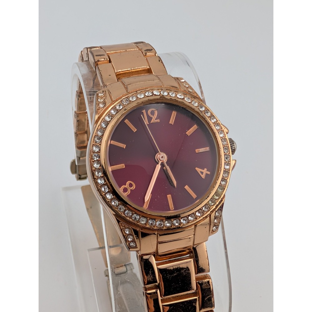 Women's Rose Gold 6.5" Band Watch Red‎ Dial 28mm Case- New Battery